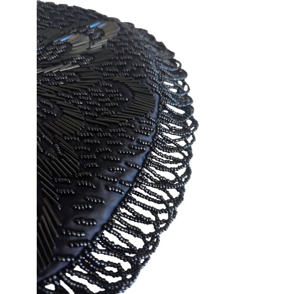 Black Beaded Vintage Purse Evening Bag Korea Double Chain Strap Lined‎ Tassels